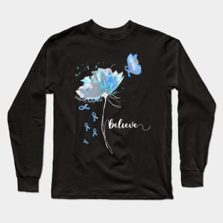 Womens Believe Flower-Butterfly Diabetes Long Sleeve T-Shirt